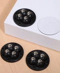 Swivel Caster Wheels 360 Degree Rotation Self Adhesive 12pcs Mini black wheels with stainless steel balls on wood surface.