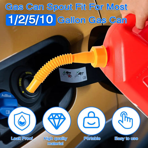 Flexible Gas Can Spout Replacement Kit for Half Gallon One Gallon Five Gallon Ten Gallon Cans with Vent Caps Easy Pour Nozzle
