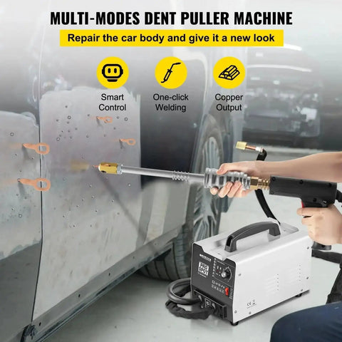 Pro Grade Stud Welder Dent Repair Kit With 1.8KW Spot Welder Auto Or Manual Welding And 7 Adjustable Modes in use on car body