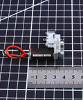 RCAWD brushed RC motor with aluminum center gear case; steel gears, red wires for Axial SCX24 side view