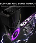 12VHPWR PCIe 5.0 PSU Extension Cable Kit for RTX 50 and 40 Series GPUs, showing 600W output with power cables and GPU.