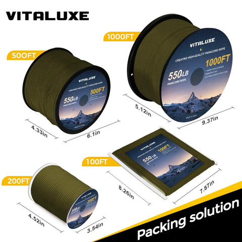 Durable Paracord 550 Rope 4mm 7-Strand Core 100ft Army Green spools for DIY Projects and Outdoor Gear display