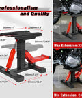 Beefy 1000 Lbs Hydraulic Dirt Bike Lift Stand With Removable Tool Tray, Adjustable Height Hoist Table, shown in max and min extensions.