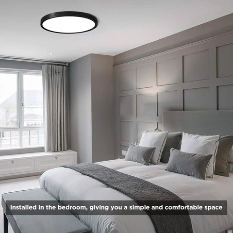 Bedroom with No Fuss Flush Mount LED Ceiling Light 18W 5000K Daylight, 1800 Lumens, 8.9 Inch Round Surface Mount Fixture installed