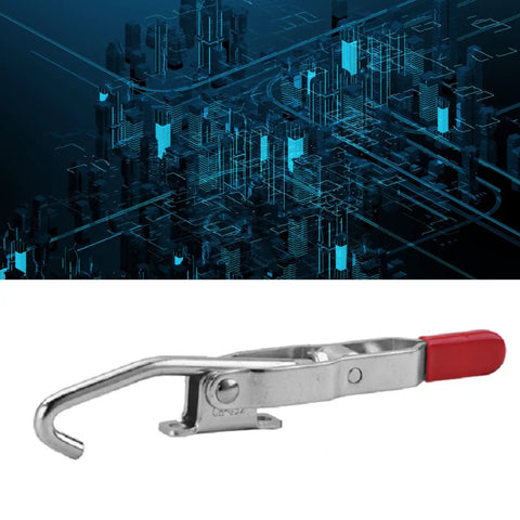 J Hook Toggle Clamp Stainless Steel Heavy Duty Hold Down Clamp for Woodworking Projects with red handle and hook design