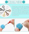 7 Color 450 Piece Eye Screw Pins Set Eight By Four Millimeter Tiny Eyelets shown with installation on blue flower bead