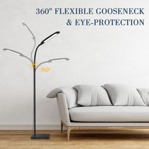 2 In 1 LED Floor Lamp With 3 Color Temperatures And Stepless Dimming, shown in black beside a couch, demonstrating flexibility