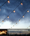 Outdoor String Lights 150ft G40 LED With Remotes, Waterproof Shatterproof Bulbs in rain with warm 2700K glow over patio