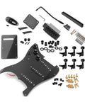 ST Style Electric Guitar DIY Kit With Prewired Pickguard, Bridge And SSS Pickups, No Soldering Design; black parts layout.