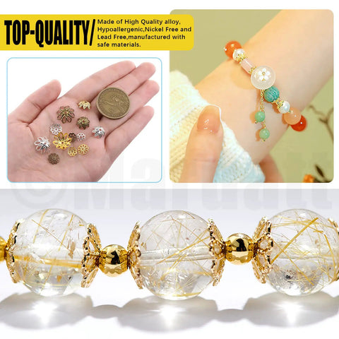 Massive 2100 Piece Bead Caps Kit With 12 Styles In Gold Silver Bronze Hollow Flower End Caps For DIY Jewelry Making Supplies