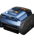 Cordless Robotic Pool Vacuum With Track Drive And Sonar Navigation 180W Brushless Motor, blue exterior and black tracks