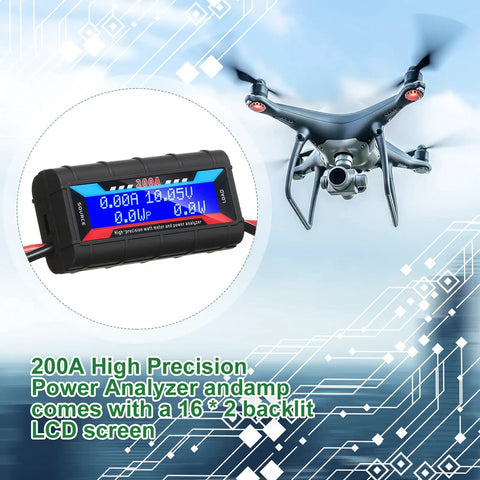 Two Pack 200A High Precision Watt Meter Power Analyzer and Battery Consumption Monitor with Dope Backlit LCD for RC Solar