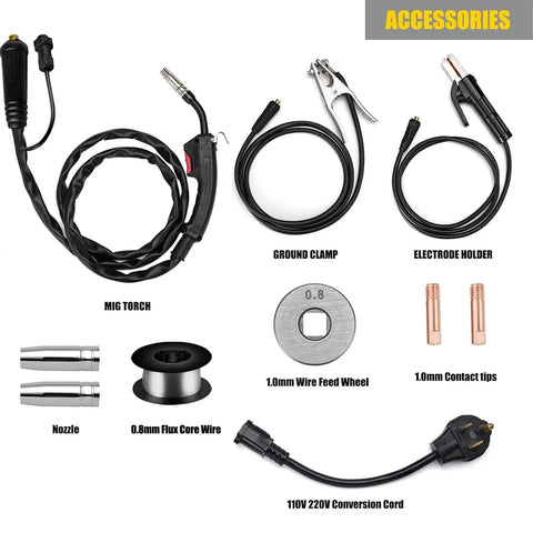 Accessories for Versatile 140 Amp Mig Welder 2 In 1 Stick And Flux Core Arc Welder With Flux Cored Wire Dual Voltage