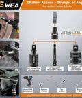 15 Piece Bolt And Screw Extractor Set With Long Slim CRMO Steel Build showing drill adapters and application examples.