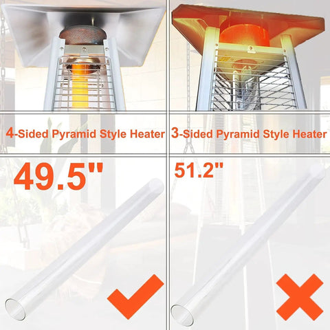 Glass Tube Replacement For Four Sided Pyramid Patio Heaters With Ring 49.5 Inch Tall And 4 Inch Diameter Outdoor Replacement