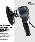 Dual Action 6 Inch Angle Air Sander With Quiet Orbit And Side Exhaust, shown from side highlighting rubber handle grip and side exhaust