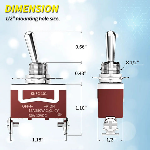 Heavy Duty Marine Toggle Switch 12V DC 30A Waterproof 2 Pin SPST On Off Switch dimensions diagram