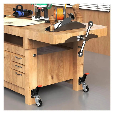 Workbench fitted with 4 Pack Workbench Casters Kit With Retractable Heavy Duty Wheels 660 Lb Capacity
