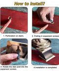 Hella Tough Aluminum Stair Balusters With Flexible Zero To Two Seventy Degree Pivot Bracket installation steps on wooden stairs.