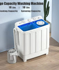 Auertech portable twin-tub washing machine with blue lid, white body, top control panel and drain hose