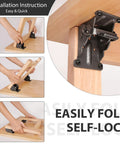 Heavy Duty 4 Pack Folding Brackets With Self Lock Hinges And Screws For Folding Table Legs And Bed Leg Support, black steel bracket installed on wooden table leg