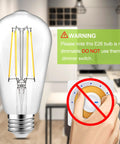 Vintage LED Edison Bulbs ST58 6W Equivalent 60W High Brightness Daylight 4000K 95 Plus CRI 900 Lumens E26 Medium Base Clear Glass 6 Pack Filament Lamps For A Cozy Modern Home Vibe with warning not dimmable