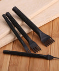 4mm Leather Lacing Stitching Chisels Kit 4 Pcs DIY Leather Hole Punch Tools Set with 1 2 4 6 Tooth Prong Chisels on wooden surface