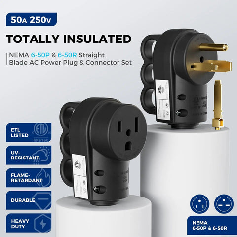 1 Pack NEMA 6-50R 50A 250V Female Welder Receptacle, Heavy Duty Rewirable 3 Prong Socket With Grounding, black.
