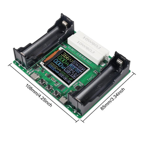 Digital 18650 Battery Capacity Tester Module With 1.77 Inch LCD Display For Li Ion Cells, Measures Capacity Internal Resistance Voltage Current And Power, Type C Power Input, Ideal Battery Health Detector. 108x85mm module with dual battery holders