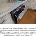 Heavy Duty Dishwasher Mounting Bracket Kit 2 Pack installed in Bosch Thermador Kenmore and Gaggenau models under counter