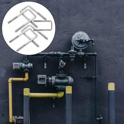 Durable Stainless Steel Square U Bolts Kit For Trailer Fastening Strong Heavy Duty Tube Hardware with bolts on industrial pipes.