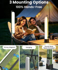 Inflatable 24 Inch Solar Camping Lantern Must Have with Magnetic LED Tube Light on wooden table next to people by a tent