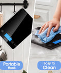 Dialed In Kitchen Scale For Precise Cooking And Baking With 33 Pound Capacity Digital Food Scale hanging and cleaning
