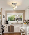 Semi Flush Mount Ceiling Light With Dope Crystal Shades 3 Light Modern Close To Ceiling Fixture in a bright kitchen setting