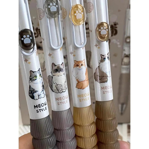 Four Pack Cute Cat Gel Pens Retractable 0.5mm Black Ink Writing Pens For Girls Women Boys Kawaii Aesthetic Cartoon Cats