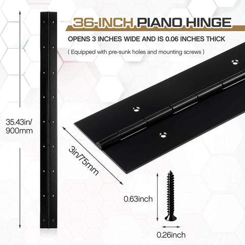 Heavy Duty 36 Inch Long Piano Hinges 3 Inch Wide 0.060 Inch Thick 201 Stainless Steel Continuous Hinge for Cabinets Doors