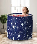 Woman enjoying a Portable Foldable Bathtub For Adults With Cushion, Freestanding Collapsible Soaking Tub For Home Spa in a cozy home setting.