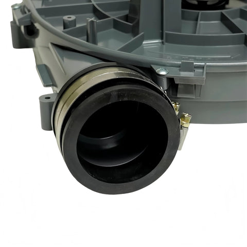 Draft inducer motor for furnace, gray plastic housing with black circular duct inlet, Amazon brand.