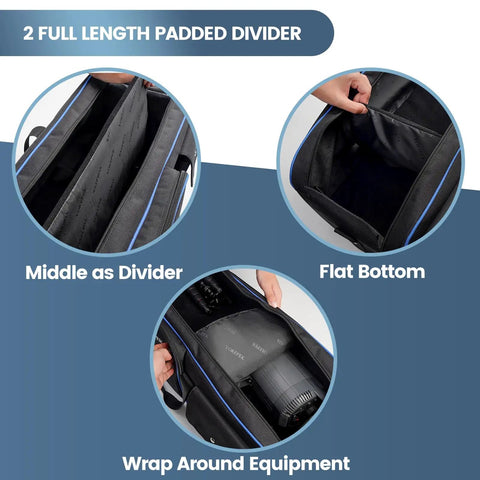 Interior view of Beefed Up Heavy Duty Tripod Carrying Case Bag 50.5 Inch Long Waterproof Nylon Gear Case with padded dividers