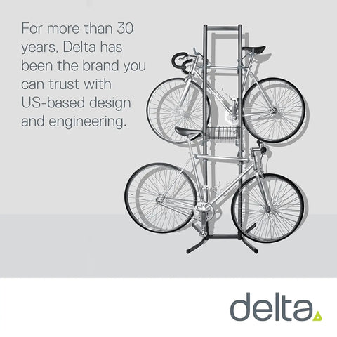 Four Bike Freestanding Gravity Rack With Basket For Garage Or Home Use No Drilling Required Fully Adjustable Vertical Bike Storage System For Any Style Bicycle Holds Up To Four Bicycles displayed with two bikes