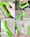 Six Piece Green Grout Cleaner Brush Set With Handle for deep cleaning various kitchen and bathroom surfaces.