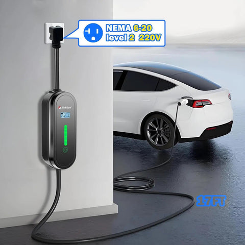 Top Shelf J1772 Electric Vehicle Charging Cable With Smart Led Display supports Level 1 and 2 within 17ft for home use.