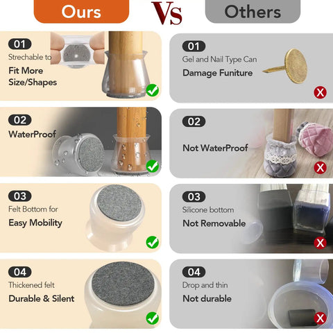 Comparison chart of 24 Pack Elastic Chair Leg Floor Protectors For Hardwood Floors, Scratch Guard And Glide Smoothly, Grey