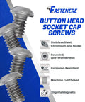 Five Button Head Socket Cap Screws 2-56 By One Eighth Inch Stainless Steel 18-8 with bright finish, corrosion resistant.