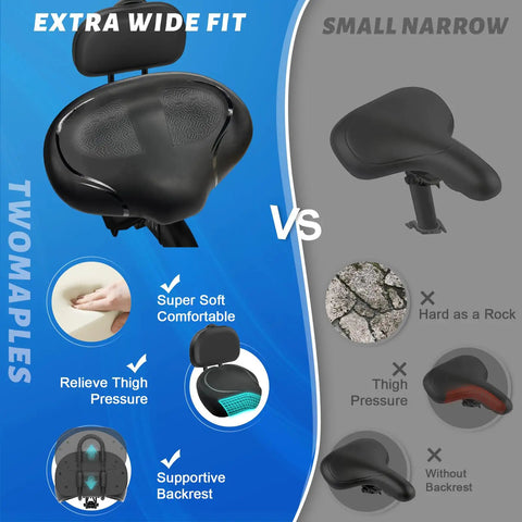 Ultra Wide Bike Seat Cushion With Extra Padding And Back Rest For Men And Women, Oversized Comfortable Cushy Saddle For Peloton, Exercise, Electric, Mountain, Spin And Cruiser Bikes. extra wide fit with backrest