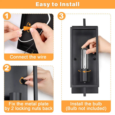 Installation steps for Industrial Wall Sconces Set of 2 in Matte Black Metal, Vintage Modern Style