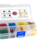 Real Deal 12 Volt Inline Automotive Fuse Holder Kit Featuring 14 Gauge Wiring Harness And 120 Assorted Atm Apm Car Mini Fuses With Heavy Duty Puller Tool, assorted fuses in storage case.