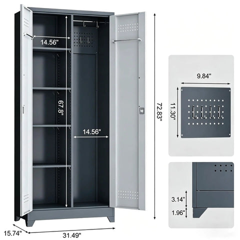72-Inch Tall Metal Garage Storage Cabinet With Lockable Doors And Adjustable Shelves, Steel Tool Cabinet, gray and white.