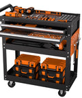 Beefy Five Tier Rolling Tool Cart On Wheels With 400 Lbs Capacity, lockable drawers, side pegboards, mechanic tool storage
