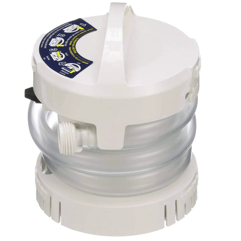 WaterBuster Portable Submersible Pump, Battery Powered, 200 GPH, 42-Inch Hose, 5 1/4-Inch Diameter, top view